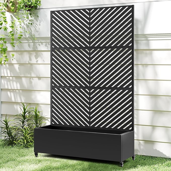 Raised Garden Bed with Trellis and Wheels,73"x47"x16" Metal Raised Garden Bed,Black Parallel Metal Planter with Climbing Trellis for Vines & Vegetables