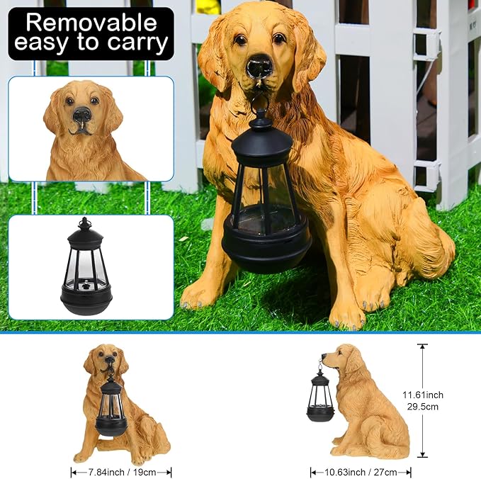 Garden Dog Statues Outdoor Decor, Resin Solar Lights Outdoor Statue Led Garden Decorations Windproof Lamp Lawn Ornaments Front Yard Decorations Outdoor for Porch Home Patio(Golden Retriever)