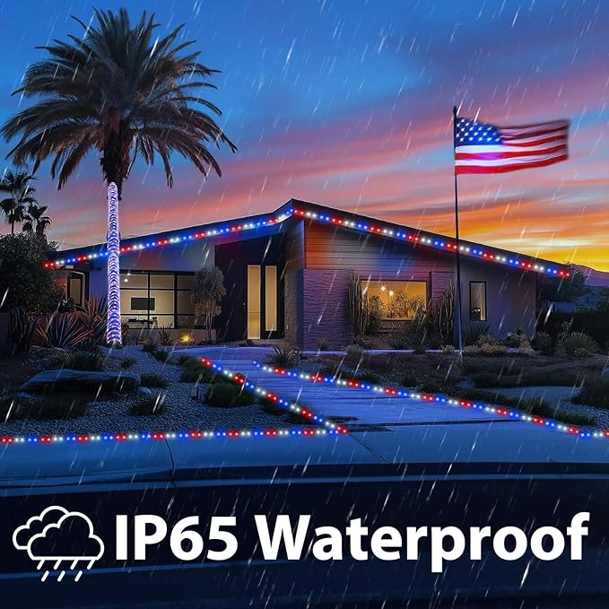 150ft LED Rope Lights Outdoor, 1080 LED Flexible Tube Lights with 8 Modes, Waterproof LED Rope Lighting for Independence Flag Day, Memorial Day, National Day, Outdoor,Indoor Decor (Red & White & Blue)