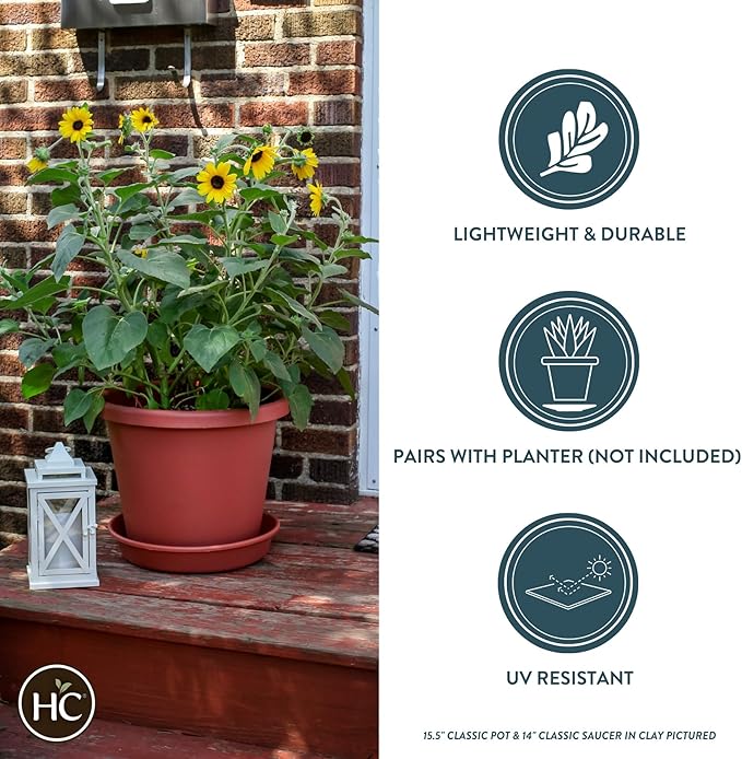 The HC Companies 16 Inch Round Plastic Classic Plant Saucer - Indoor Outdoor Plant Trays for Pots - 16"x16"x3" Chocolate