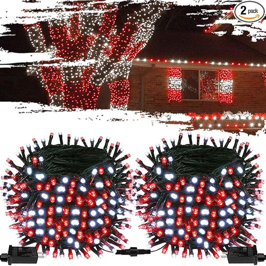 Connectable Red And White Christmas String Lights, 2Pack 164FT 400LED Christmas Lights for Outside/Indoor, Plug In Christmas Tree Lights with 8 Modes, String Lights for Christmas Decorations Holiday