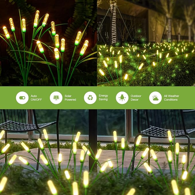 Solar Outdoor Garden Lights,Upgraded LED Solar Reed Swaying Lights for Garden Patio Yard Pathway Walkway Wedding Party Christmas Landscape Lighting (4 Packs)