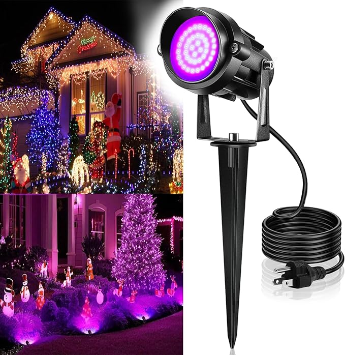 Christmas Spotlight Outdoor Black Light Spotlight, 12W Purple Spot Lights Waterproof Landscape Light Plug in Black Lights for Glow Party Fence Christmas Decorations Yard Garden Stage Decor, 1 Pack