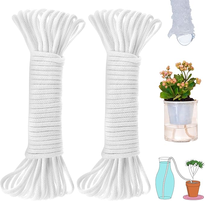ORIMERC 150 feet 1/6 inch Self Watering Capillary Wick Cord Vacation Plant Sitter DIY Hydroponic Wicking Rope Seeds Start Planter Pot Automatic Potted Flower Passive Lazy Waterer String System Device