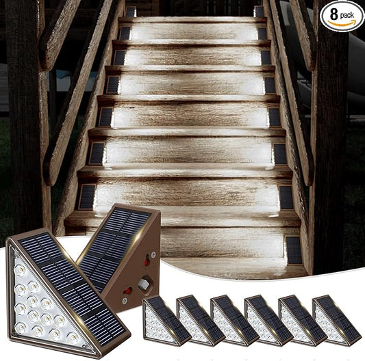 Solar Step Lights for Outside,8pack Solar Stair Lights Outdoor Waterproof IP67,Outdoor Deck Step Lights,Solar Outdoor Lights for Staircase,Patio,Front Step(Cool Brown)