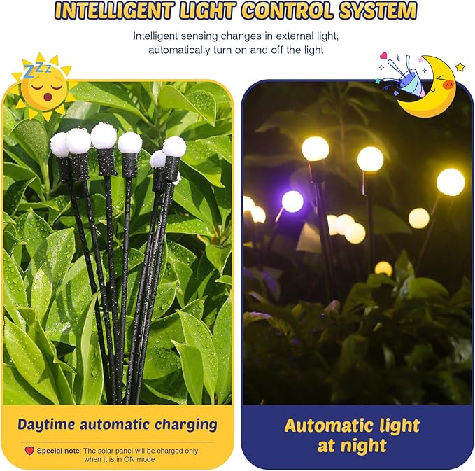 Solar Firefly Lights 2 Pack 16 LED Lights 2 Lighting Modes for Garden,Patio and Yard Solar-Powered LED Lights (Warm White, 2)