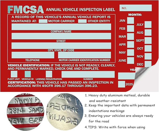 25 Pack 3-Ply Carbonless Annual Vehicle Inspection Report Form with White Interior Inspection Label and Red Exterior Aluminum Inspection Label