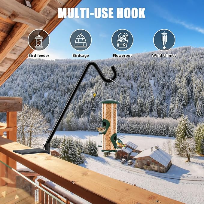 FEED GARDEN 2 Pack 14 Inch Deck Hook,Solid Steel Deck Hangers for Bird Feeders,Lanterns, Flower Basket and Suet Baskets with Clamp,Black