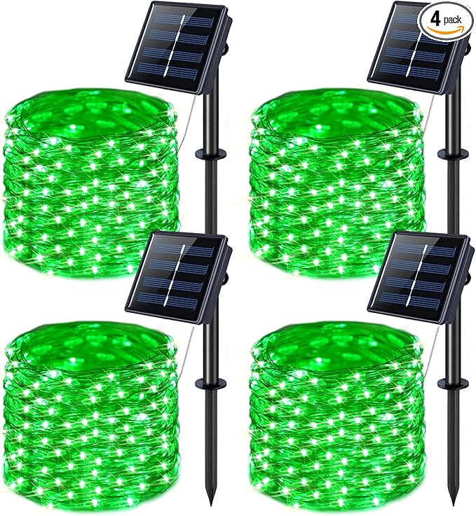 JMEXSUSS 4 Pack Green Solar Christmas Lights, Total 400 LED 132FT Solar String Lights Outdoor Waterproof, 8 Modes Copper Wire Solar Fairy Lights for Patio Garden Yard Tree Christmas Decor