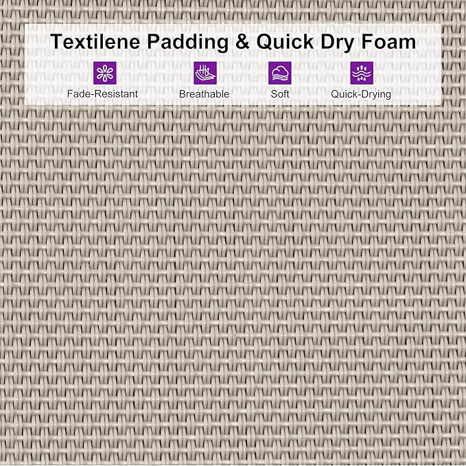 PURPLE LEAF Outdoor Chaise Lounge Set Adjustable Sunbathing Recliner with Armrest and Side Table for Poolside Beach Outside Patio Aluminum Chaise Lounger Khaki