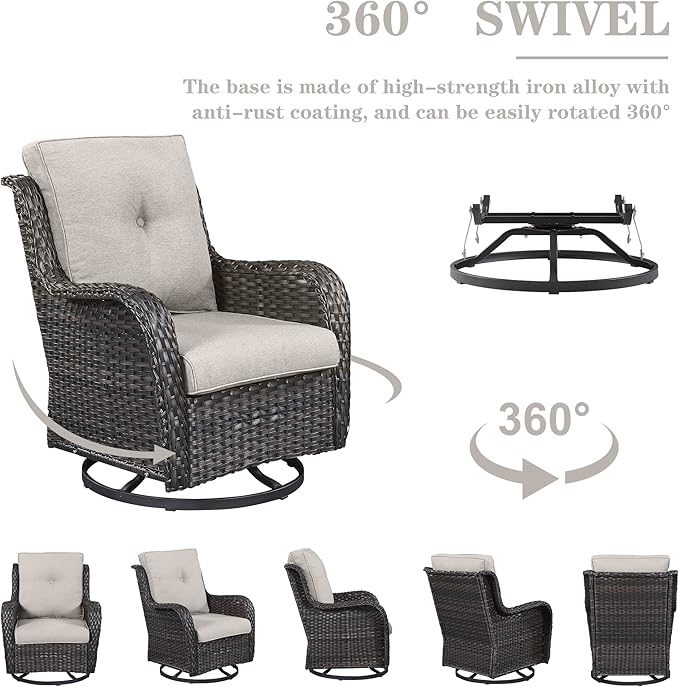 Wicker Patio Furniture Sets - 13 Piece Outdoor Rattan Furniture Conversation Sets with 4 Swivel Rocker Chairs, 2 Rattan Sofas, Wicker Ottomans and Coffee Table, Brown/Beige