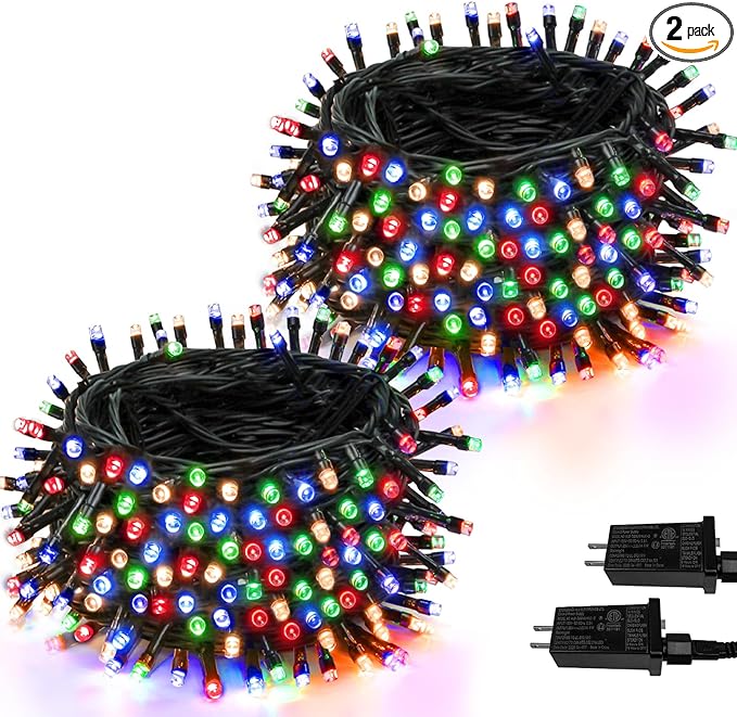 SANJICHA 2-Pack 66FT 200 LED Christmas Lights for Indoor Outdoor, Super Bright Plug in String Lights, Waterproof Xmas Lights Outdoor for Christmas Decorations Bedroom Party Xmas Tree (Multicolor)