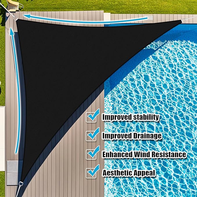 Amagenix Sun Shade Sail 18'X18'X18' Curved Edge Outdoor Shade Canopy Black Breathable 95% UV Block Shade Cloth for Patio Garden Backyard (We Make Custom Size)
