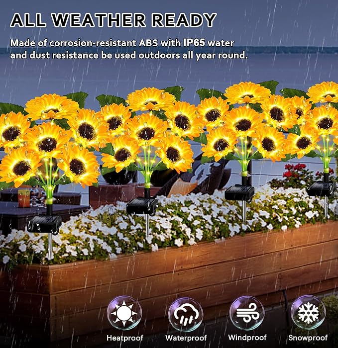 Solar Lights Outdoor Garden Decor,4 Pack with 24 Sunflower Lights,Solar Flowers Lights Waterproof,Sunflowers Gifts for Mom Women Grandma Birthday,Decorative Stakes Lights for Yard Patio Lawn