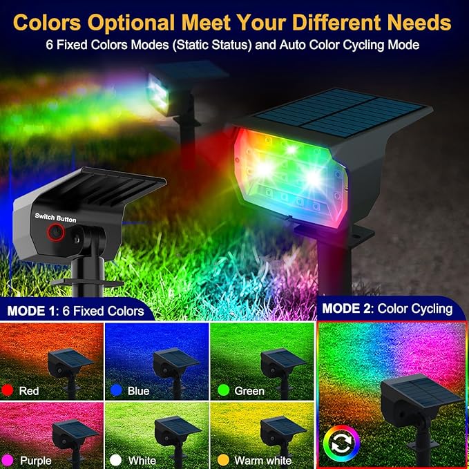 nipify 8 Pack Solar Spot Lights Outdoor Color Changing, 7 Modes Halloween RGB Solar Powered Waterproof Spotlight, Landscape Lighting for Outside Yard Garden Pathway