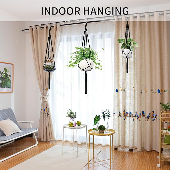Macrame Plant Hanger, 34"/41"/46" 3 Sizes, Hanging Planters for Indoor Outdoor Plants, Flower Pot Holder with Wood Beads & Tassels for Boho Home Decor, 3 Pack, Black