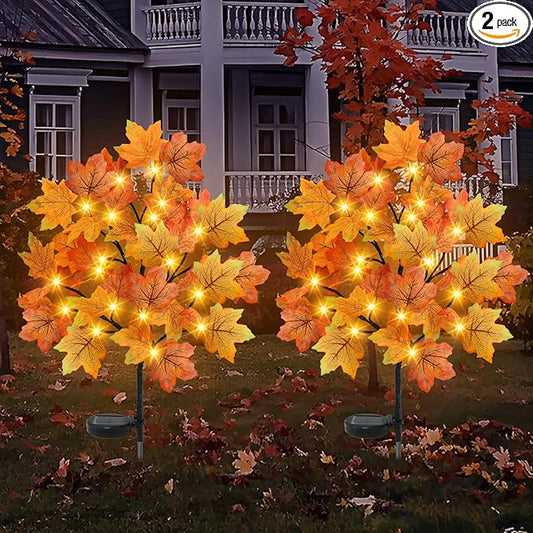 TORONTOKYO 2 Pack Fall Solar Outdoor Lights, Fall Decor 40 LED Maple Leaves Solar Stake Light with 8 Modes, Waterproof Fall Garden Lights Thanksgiving Decorations for Autumn Yard Pathway Outside