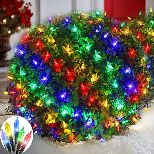 LED Christmas Net Lights for Bushes Outdoor,100 LED 5ftx5ft Waterproof 8 Modes Connectable Mesh Lights for Bushes,Garden,Yard,Trunk,Outdoor Christmas Decorations