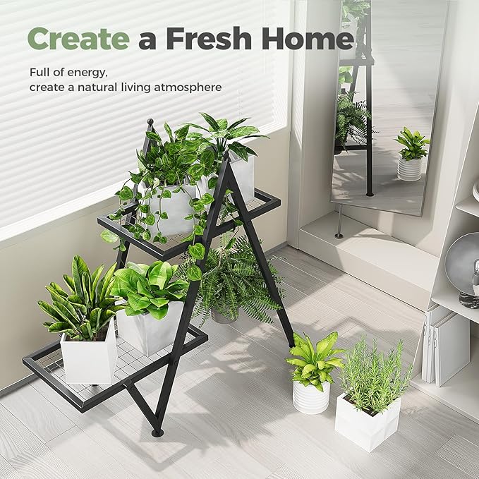 Bamworld Metal Plant Stand Indoor Outdoor 2 Tier Corner Plant Stand Flower Stand Plant Table Plant Shelf for Multiple Plants Heavy Duty Plant Holder for Patio Garden Balcony Living Room Bedroom