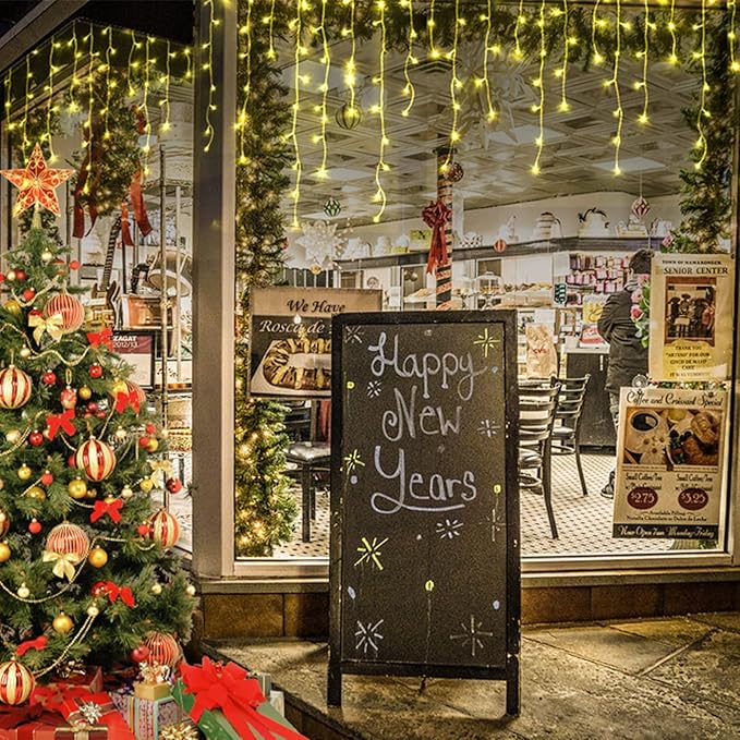 Hezbjiti Christmas Lights Decorations Outdoor, 1600LED 164FT Curtain Fairy Lights 8 Modes 320 Drops Fairy String Curtain Lights for Christmas Decor Eaves Window Party Yard Garden