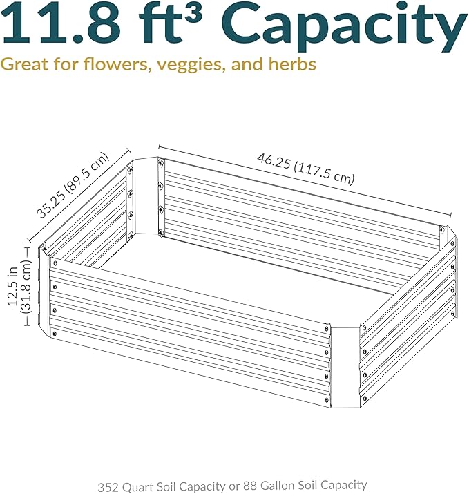 Sunnydaze Galvanized Raised Garden Bed - Metal Raised Bed for Gardening - Outdoor Planter Box for Flowers, Plants, and Vegetables - Gray - 48" W x 36" D x 12" H Rectangle