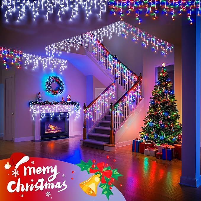 JMEXSUSS Color Changing Lights Outdoor Waterproof,400 LED Christmas Icicle Lights with Remote, White to Multicolor Icicle Lights for Indoor Christmas Eaves Party Decorations