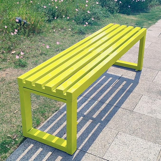 Weatherproof Metal Dining Bench, Outdoor Bench Backless Patio Bench 2-Person Farmhouse Bench Garden Bench for Kitchen, Living Room, Entryway(Yellow,5.9ft)