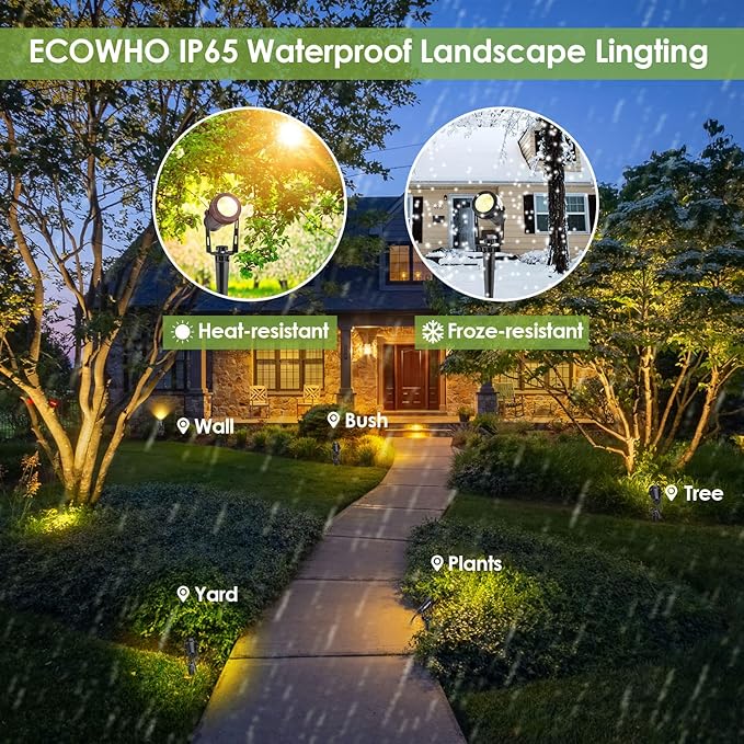 ECOWHO Outdoor Landscape Lighting, 12V LED Low Voltage Landscape Lights Waterproof Outdoor Spotlights Plug in, Graden Lights with Connector for Yard Flag Tree Pathway Lawn Decor(4 Pack Warm White)