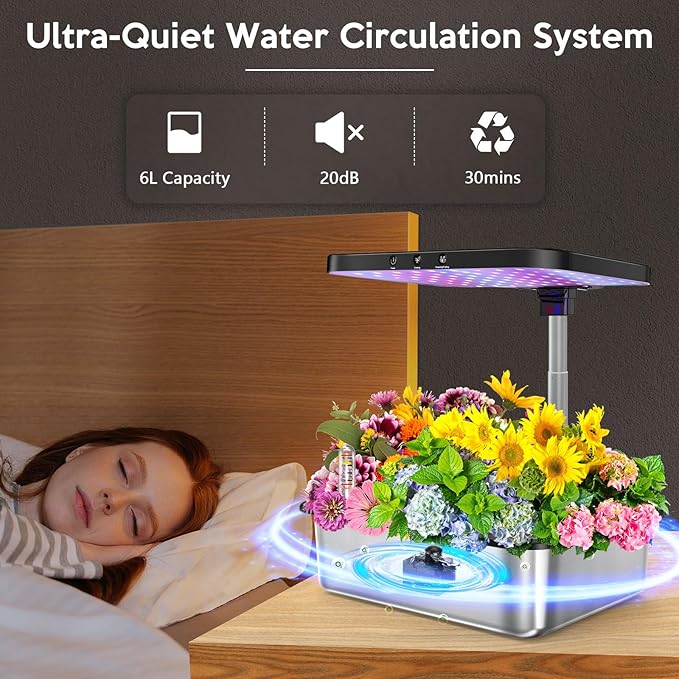 Hydroponics Growing System Herb Garden - HidroPony 15 Pods Indoor Gardening System with Grow Light, Stainless Steel Plants Germination Kit with Quiet Pump System, Gardening Gifts for Women