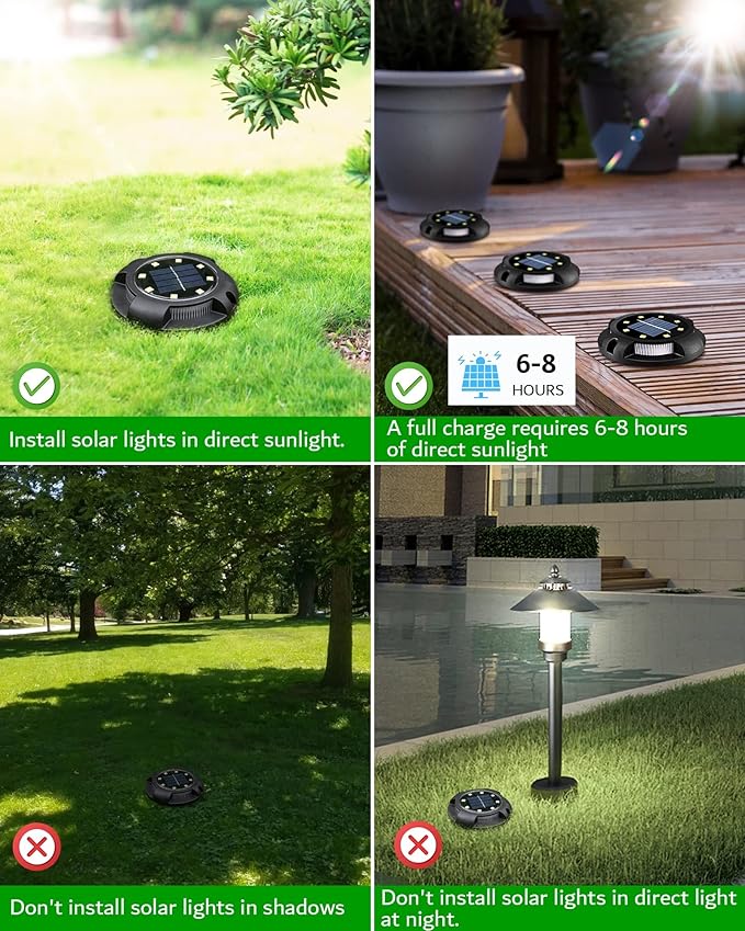 Biling Solar Ground Lights - 12 Pack Uplight & Sidelight, Waterproof Outdoor Lights for Yard, Driveway, Garden, Poolside (Warm White)