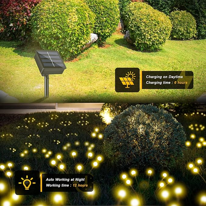 Solar Garden Lights,2Pack 16LEDs 8Modes Firefly Lights Outdoor Decorations, Swaying Light Sway by Wind,Firefly Solar Lights for Outside IP65 Waterproof,Yard Patio Decoration, Warm White