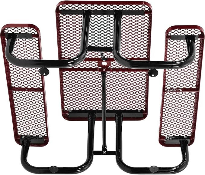 Global Industrial 4 ft. Expanded Metal Rectangular Outdoor Steel Picnic Table, Red
