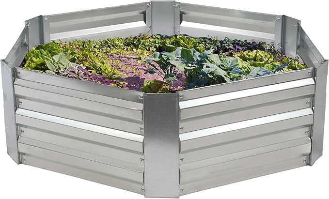 Sunnydaze Galvanized Raised Garden Bed - Metal Raised Bed for Gardening - Outdoor Planter Box for Flowers, Plants, and Vegetables - Gray - 12.25" Hexagon