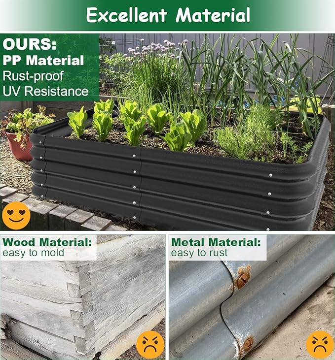 3x3x1 FT Raised Garden Bed with Steel Cable, Elevated PP Planter Box Stand for Gardening, Backyard Patio Ground Raised Bed for Planting Vegetables Flower Herb and Succulents, Black