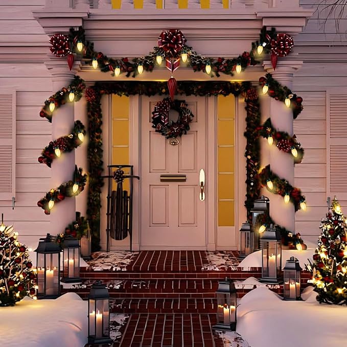 C7 LED Outdoor Frosted White String Lights, 25FT LED Outdoor Christmas Lights with 27 Clear Shatterproof Bulbs, Hanging Outdoor Decorations Vintage Christmas Lights for Party Tree Patio Garden Yard