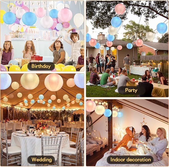 KNONEW 20 Pack Multicolor Outdoor Silk Lanterns Decorative, 10inch Waterprooof Outside Indoor Chinese Hanging Round Lanterns for Weddings, Birthdays, Parties Decoration (Multicolor)