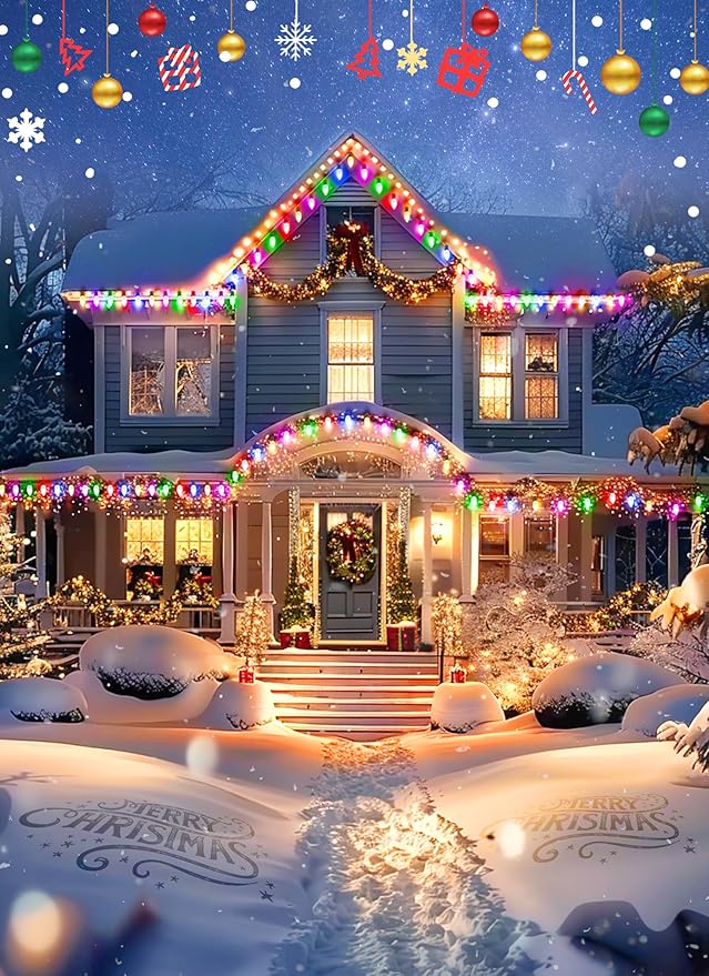 Multicolor C7 LED Christmas String Lights, 100FT C7 Vintage Christmas Lights with 104 Bulbs(4 Spare), Commercial Connectable Christmas Tree Lights for Xmas Holiday Roofline Garden Wedding Decor