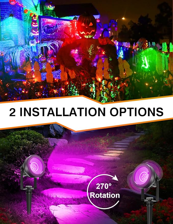RGB Spotlights Outdoor, LED Color Changing Landscape Lights, Waterproof Spotlight with US Plug for Yard Garden Tree Path House Halloween Christmas Decoration (2 Pack)