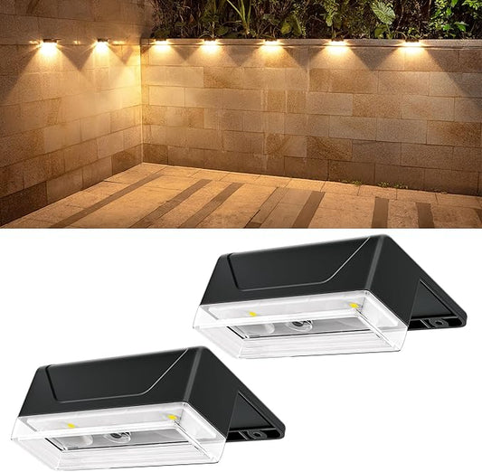 Ellasay Solar Fence Lights Outdoor: IP65 Waterproof RGB Solar Powered with 8 Lighting Modes - Wall Decor for Garden Patio Backyard Balcony Porch 2 Pack