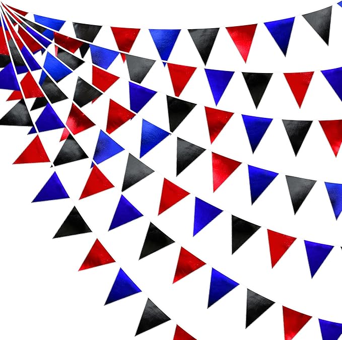 Navy Blue Red Black Party Decorations Metallic Fabric Triangle Pennant Banner Flag Bunting Garland for Graduations Birthday Retirement 4th of July USA Patriotic Veterans Party Decorations Supplies