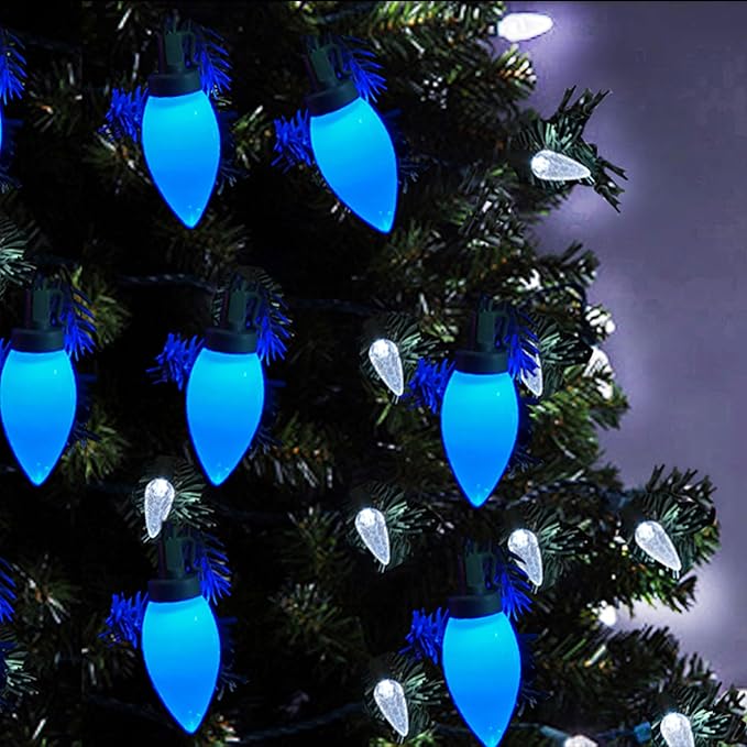 C9 Christmas Lights Outdoor 50 LED Blue Strawberry 34.5ft Waterproof Xmas String Light for Garden Yard Home Party Holiday Christmas Tree Indoor Decoration(Blue)