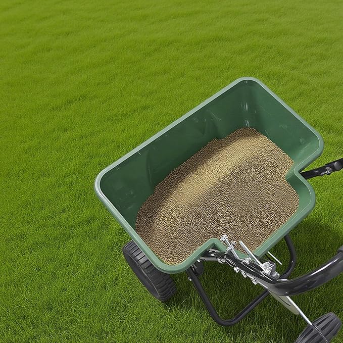 80LB Walk-Behind Broadcast Spreader for Seed,Fertilizer,Salt,Ice Melt, Fertilizer Spreader with Adjustable Drop Rate, Seed Spreaders for Lawns