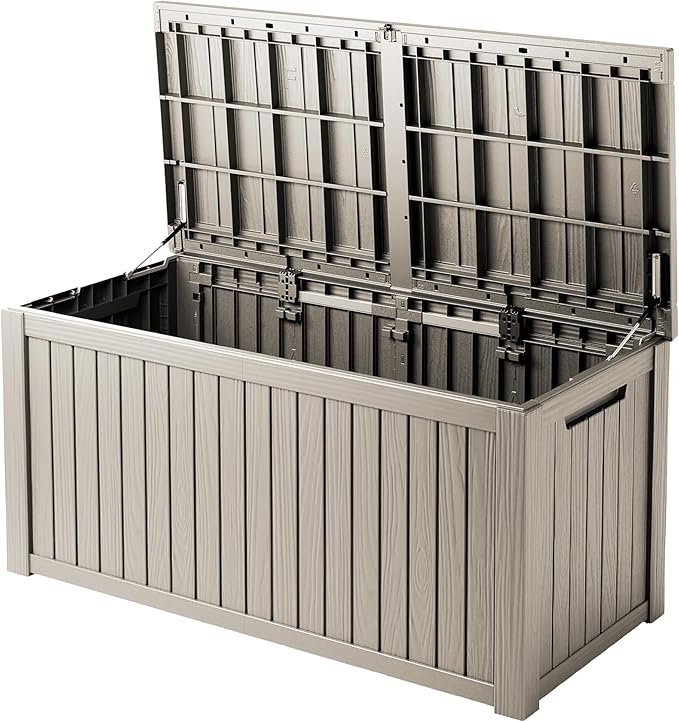 200 Gallon Outdoor Storage Bench Waterproof - Resin Deck Storage Chest for Patio & Pool, Lockable Outdoor Storage Box for Cushions & Tools, UV-Resistant, Granite Grey