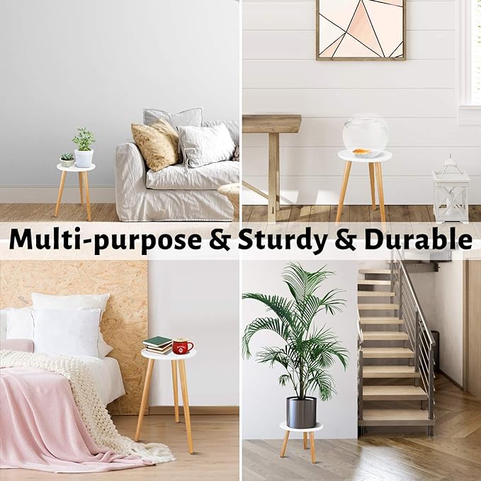 Uneedem Indoor Plant Stand Wood Mid Century Modern Small Round Side Plant Table for Indoor Plants, 8.9" Tall Plant Holder for Flower Pots End Table