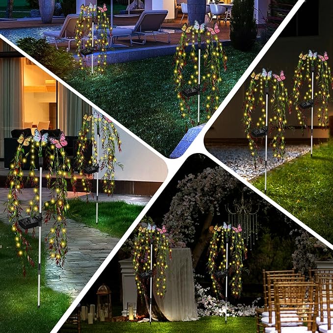 Outdoor Solar Lights for Yard Decorative, 69LED Tree Swaying Solar Garden Lights Outside Waterproof, Flower Solar Power Fairy Light Butterfly Decor for Patio Lawn Landscape Decorations