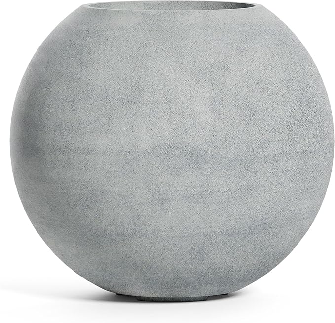 Orbo Large Planter – Fiberglass Indoor/Outdoor and Weather-Resistant Globe Planter (Concrete Stone, 35.4" D x 31.3" H)