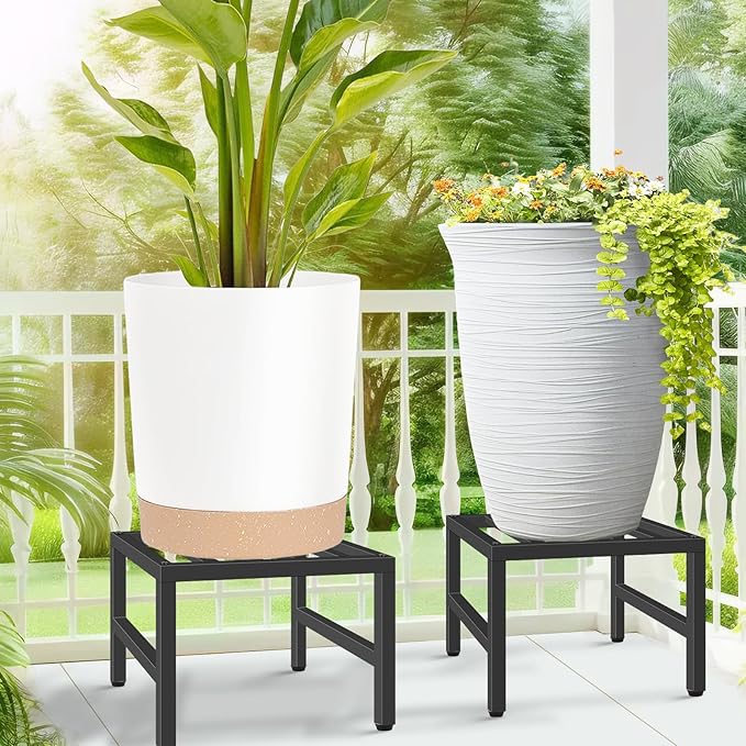 Plant Stand Indoor Outdoor, Heavy Duty Wrought Iron Pedestal Stands Metal Plant Stand for Indoor Outdoor, Sturdy Low Flower Stand Display Planter Shelf, 2pcs, Black