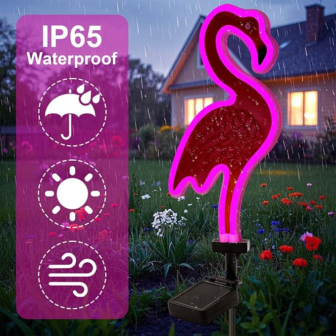 Solar Flamingo Pink Neon Light - 2Pack 42 inch Metal Garden Stake Lights, Flamingo Gifts for Women Path Lighting for Yard Lawn Patio Walkway Decor