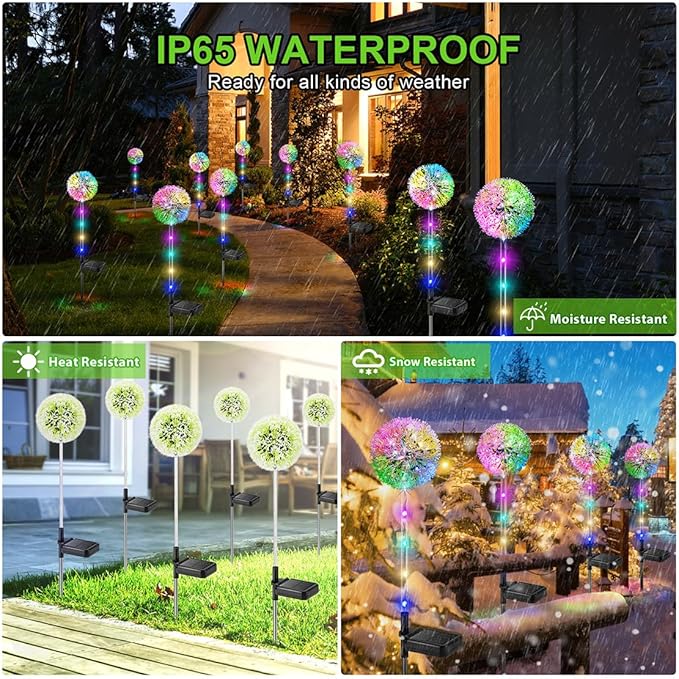 Outdoor Solar Lights, 6 Pack Solar Garden Lights with Bigger Dandelion Flowers, Waterproof Garden Decor Outdoor Solar Flower Lights for Yard, Patio, Pathway Decoration