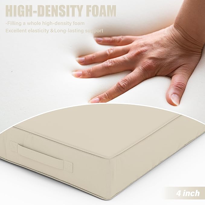 Patio Chair Cushions 22 X 22 X 4 Inch Waterproof Outdoor Seat Cushions for Patio Furniture, Outdoor Sofa Couch Pads with Ties & Handle, Set of 2, Cream